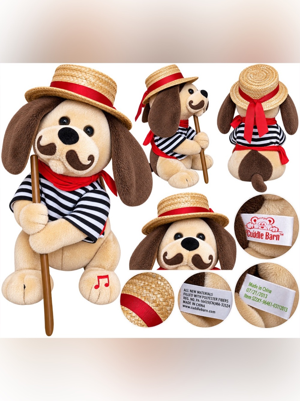 Cuddle Barn Pierre Musical Dog Plush Brown & Red Venezia Italy music working